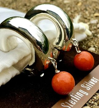 Nwt $115 Simon Sebbag Clip Earring Sterling Silver Hoop Orange Jasper Bead