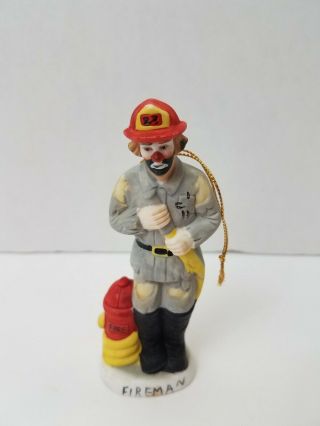 Emmett Kelly Jr Clown Fireman Porcelain Figure Flambro Christmas Ornament Vtg