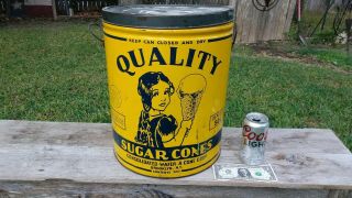 Vintage Quality Sugar Cones Large Tin Metal Can - Ice Cream Cone Advertising