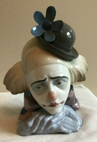 Vintage Lladro Porcelain Pensive Clown Figurine Bust 5130