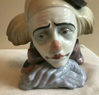 Vintage Lladro Porcelain Pensive Clown Figurine Bust 5130 2