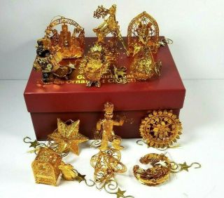 Danbury 2004 Gold 23k Plated Christmas Ornaments Set Of 12 Wt Box