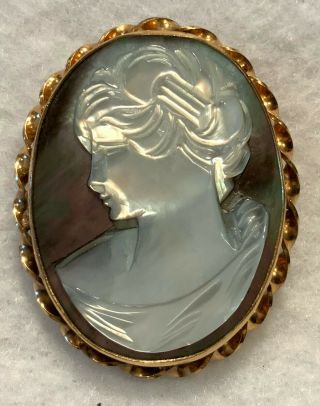 Vintage Ronci 12k Gold Filled & Hand Carved Abalone Shell Cameo " 2 - In - 1 " Brooch