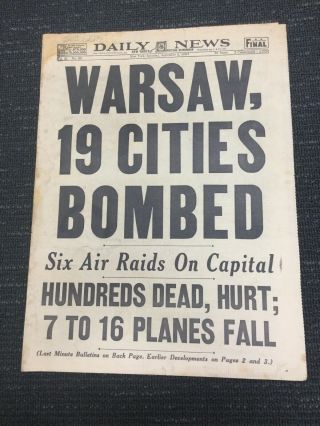 Start Of World War Ii - September 2,  1939 York Daily News Newspaper