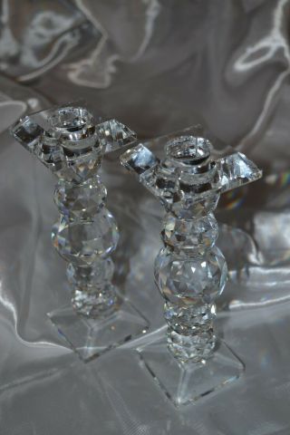 Retired Swarovski Crystal Candle Holders 6 " Tall - Brilliant Color Sparkle