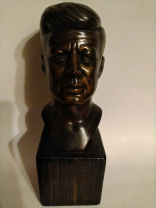 Jfk President John F.  Kennedy Plaster Bust Painted In Bronze Vintage.  Pre - Owned