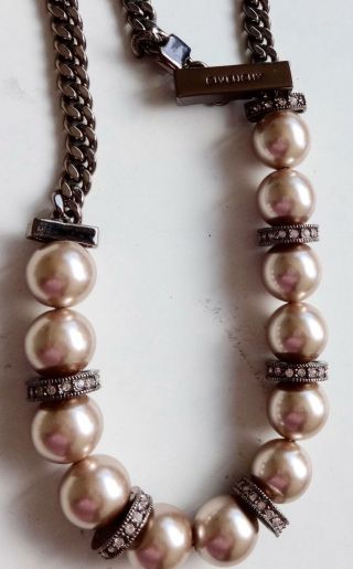 Givenchy Vintage Necklace Haute Couture Rose Rhinestones Pearls & Chain Links