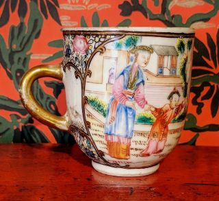 Perfect Chinese 18th C.  Famille Rose Noir Porcelain Cup - Boy With Mother