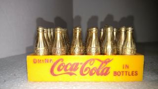 Vintage Mini Coca Cola Crate W/24 Gold Bottles Miniature Yellow Crate