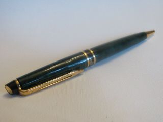Vintage Waterman Expert Ii Prussian Green Marble Ballpoint Pen Gold Tone Accents