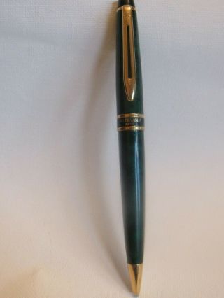 Vintage Waterman Expert II Prussian Green Marble Ballpoint Pen Gold Tone Accents 3