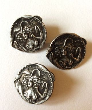 Set Of Three Birmingham Silver Art Nouveau Buttons 1902