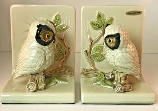 Vintage Pair Otagiri Hand Painted Ceramic Owl Figurine Bookends