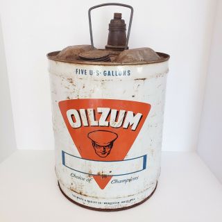 Vintage Oilzum 5 Gallon Metal Motor Oil Gas Can Tin