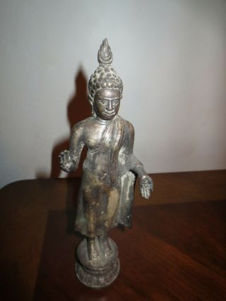 Ceylon Silver Plated Bronze Standing Kandyan Buddha Statue From Sri Lanka