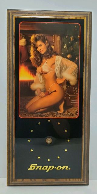 Vintage Snap On Tools Christmas Time Lingerie Pin Up Girl Sign Clock No Hands