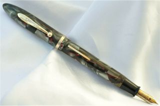 Restored Red Veined And Gray Marbled Sheaffer Balanced Fountain Pen