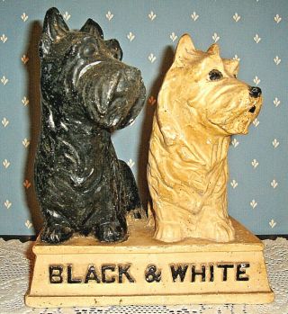 Vtg.  Black & White Scotch Whisky Chalkware Scottie Dogs Advertising Bar Display