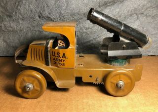 Vintage Marx | Us Army 8 " Anti - Aircraft Truck | Wind Up | Motor | Good