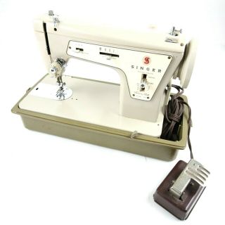 Vintage Singer Model 237 Sewing Machine With Foot Pedal Light & Cover Carry Case