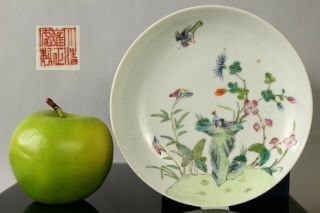 (2) A Chinese Famille Rose Dish With Pigeon Doves Seal Mark To Base 19th/20thc