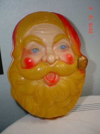 Big Vintage Santa Clause Face Blow Mold Light Wall Hanging Beco Products 951