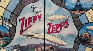 Rare 1920s Game Board Zippy Zepps Air Game Alderman Fairchild Co.  Rochester