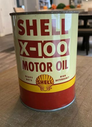 Collector Worthy 1940s Vintage Shell X - 100 Motor Oil Full 1qt Oil Can Ex,