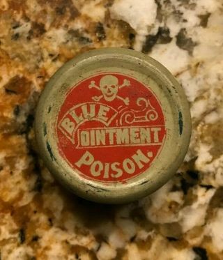 Blue Ointment Poison Tin Skull & Crossbones Bottle Medicine Cure