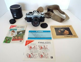 Vintage Canon Ae - 1 35mm Slr Film Camera Fd 50mm 1:1.  8 Lens Case Manuals Strap