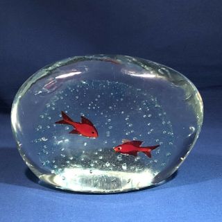 Murano Vintage Underwater Aquarium Paperweight With Controlled Bubbles In Blue