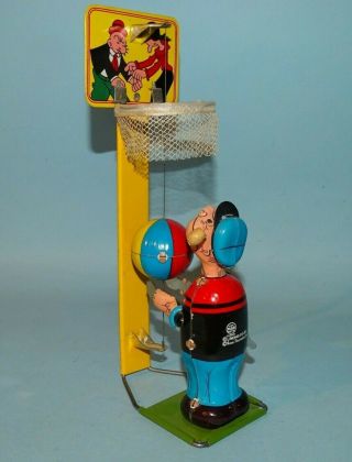 Popeye Basketball Player Tin Windup Toy Linemar Japan
