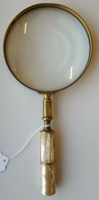 Vintage Magnifying Glass Mother Of Pearl Brass