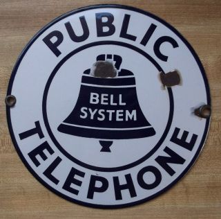 Vintage Bell System Blue/white Public Telephone Round Metal Sign