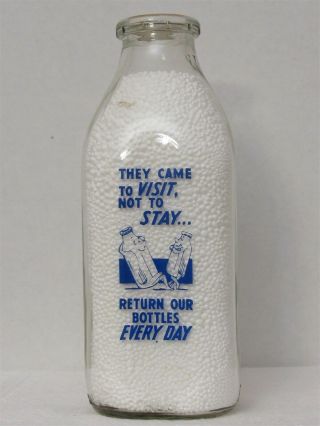 SSPQ Milk Bottle Shady Oaks Farm Dairy West Medway MA NORFOLK COUNTY COMICAL 2