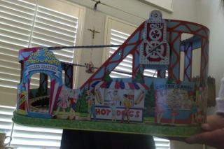 Vintage J.  Chein Roller Coaster & 2 Cars Litho Wind - Up Toy Box