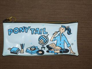 Vintage School Old Record Player Globe Pony Tail Girl Pen Pencil Case