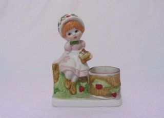 Jasco Strawberry Patches Little Girl Votive Candle Holder Porcelain Figurine