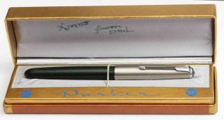 1950 Vintage Forest Green Parker 51 Fountain Pen W/ Box -