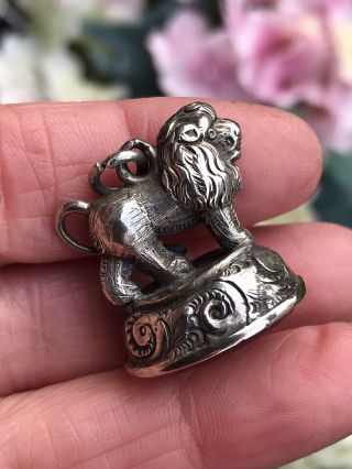 Antique Victorian Novelty Silver Cased Lion /big Cat Fob Seal Pendant Charm