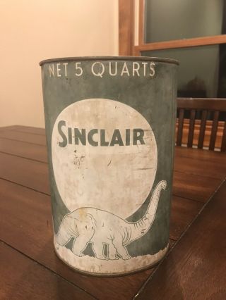 Vintage 5 Quart Sinclair Opaline Motor Oil Can Metal Dinosaur Green White Old