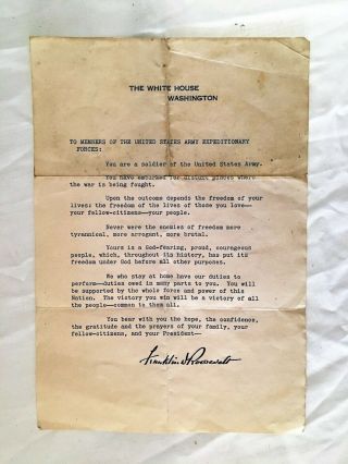 Ww Ii Typed Letter From Franklin D.  Roosevelt To U.  S Army Expeditionary Forces