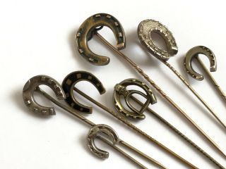 7 Antique Victorian Silver Enamel Etc Horseshoe Stick Pin Brooches
