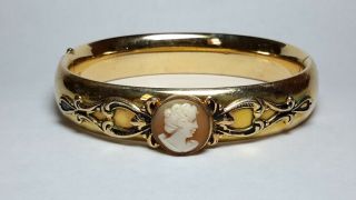 Vintage 12k Gold Filled F M Co CAMEO Bangle Bracelet 2