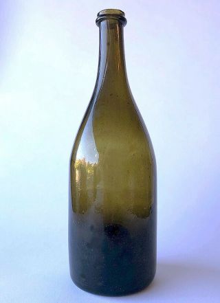 Hand - Blown Pistol - Pontil Dutch Black Glass Wine Bottle,  Late 1700s