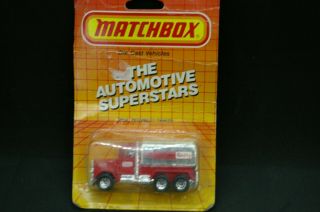 1986 Matchbox Mb56 Red Peterbilt Tanker Truck Getty Oil On Card