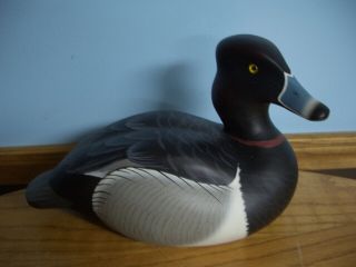 Carved Wooden Blue Bill Duck Decoy Signed Randy Tull 2000