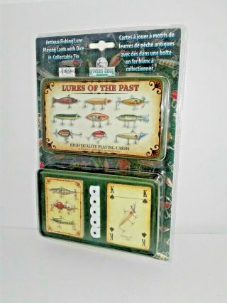 Rivers Edge Antique Fishing Lure Playing Cards With Dice In Collectable Tin