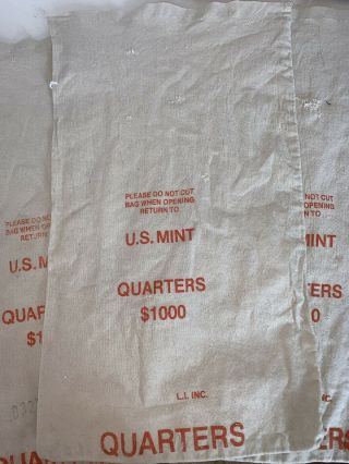 (5 Five Vintage U.  S.  Canvas Money Bank Bags $1000 QUARTERS $1000 Dimes 3