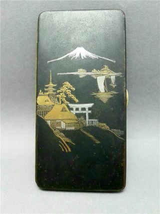 Large Antique Japanese Damascene Silver & Gold Inlaid Cigarette Case Signed